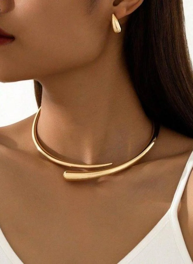 Take Two Women Metal Collar Necklace and Earrings Set